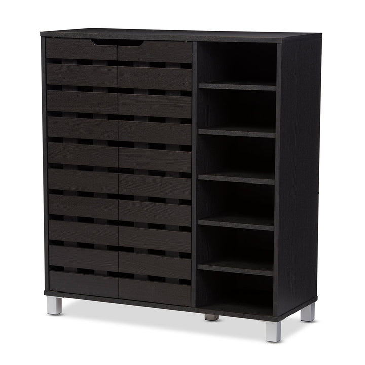 Shirley Modern and Contemporary 2 Door Wood 18 Pair Shoe Cabinet with Open Shelves Ebern Designs
