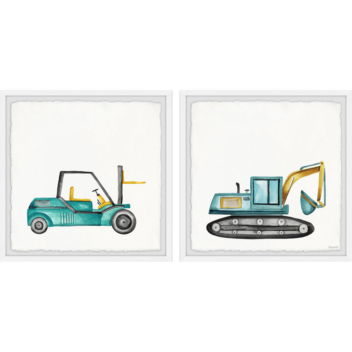 Bollinger Forklift and Excavator 2-Piece Framed Print Set Isabelle & Max™ Size: 24" H x 24" W x 1.5" D