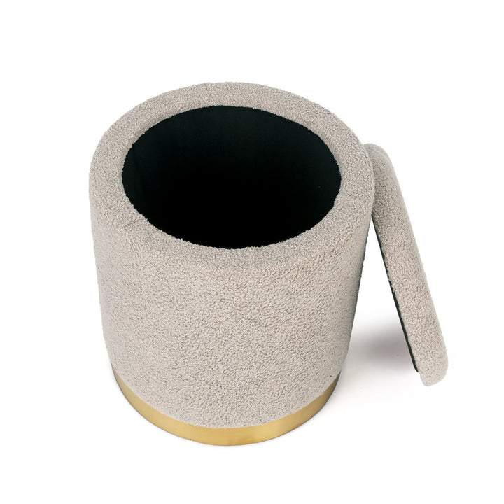 Teddy Fleece Round Ottoman With Stroage Mercer41 Body Fabric: Beige Faux Fur