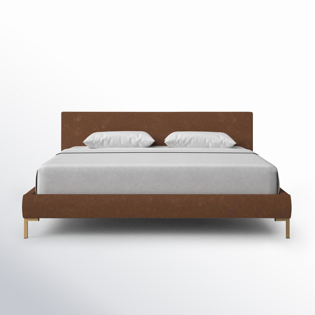Rand Vegan Leather Bed AllModern Color: Classic Pewter Performance Velvet, Leg Color: Brass Size: Full