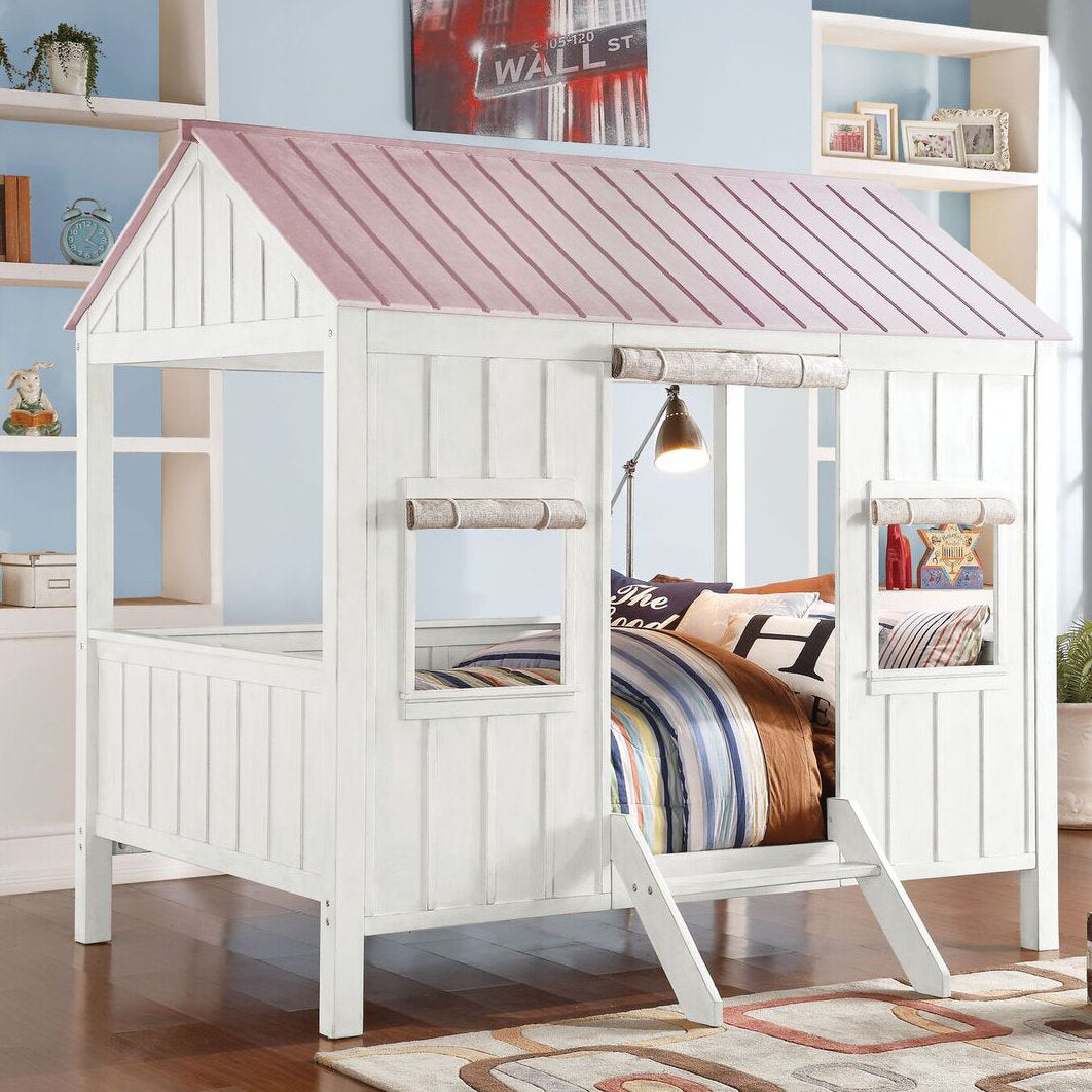 Diemer Full Canopy Standard Bed by Viv + Rae™ Viv + Rae™ Bed Frame Color: White/Pink
