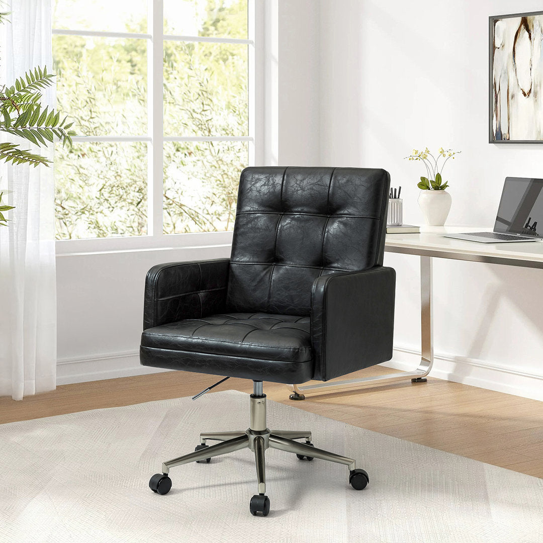 Auric Mid-Century Modern Vegan Leather Height-Adjustable Swivel Office Chair Wade Logan® Upholstery Color: Black