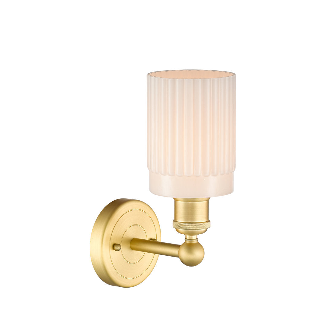 Elloise 1-Light Armed Sconce Kelly Clarkson Home Shade Color: Matte White Fixture Finish: Satin Gold