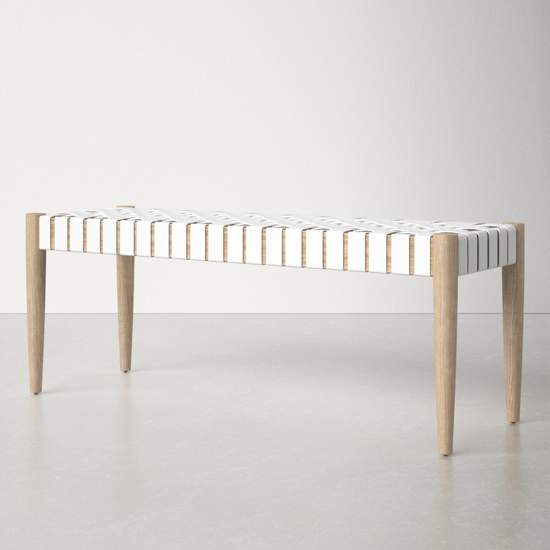 Orin 47" Woven Leather Bench AllModern Color: Light Oak Frame/Off-White Leather