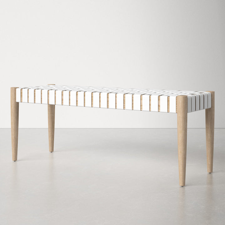 Orin 47" Woven Leather Bench AllModern Color: Light Oak Frame/Off-White Leather
