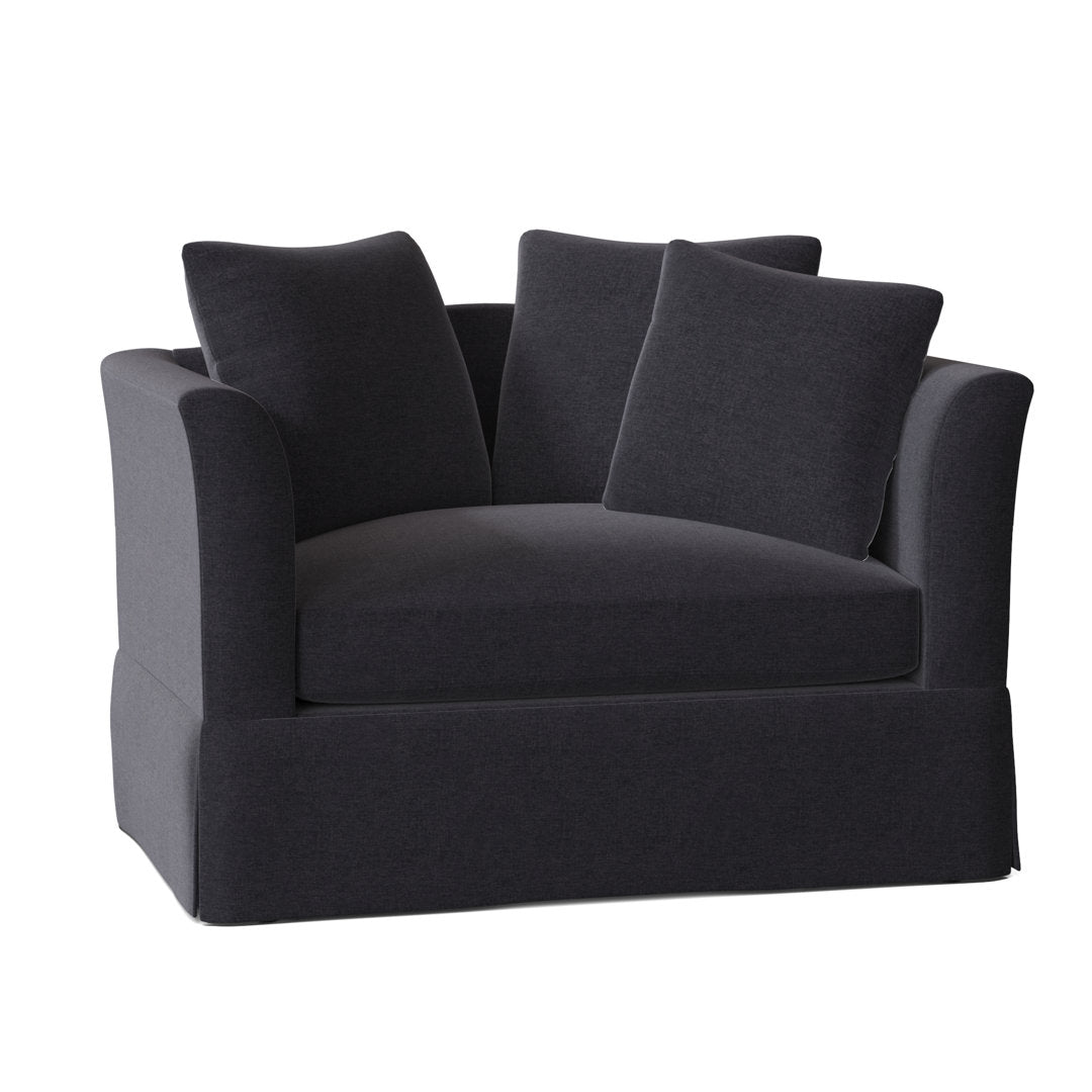 Charlene 50" Wide Armchair Highland Dunes Body Fabric: Crafty Sand, Throw Pillow Fabric: Judson Denim
