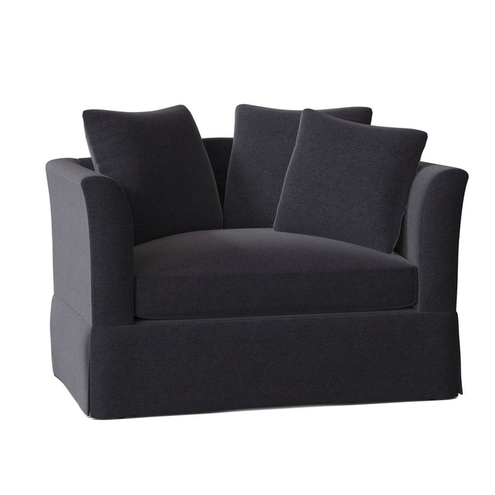 Charlene 50" Wide Armchair Highland Dunes Body Fabric: Crafty Sand, Throw Pillow Fabric: Judson Denim