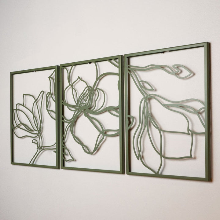 Metal Floral Wall Decor Set - 3 Piece Wall Art ARTEPERA Size: 18" H x 36" W x 1" D Finish: Green