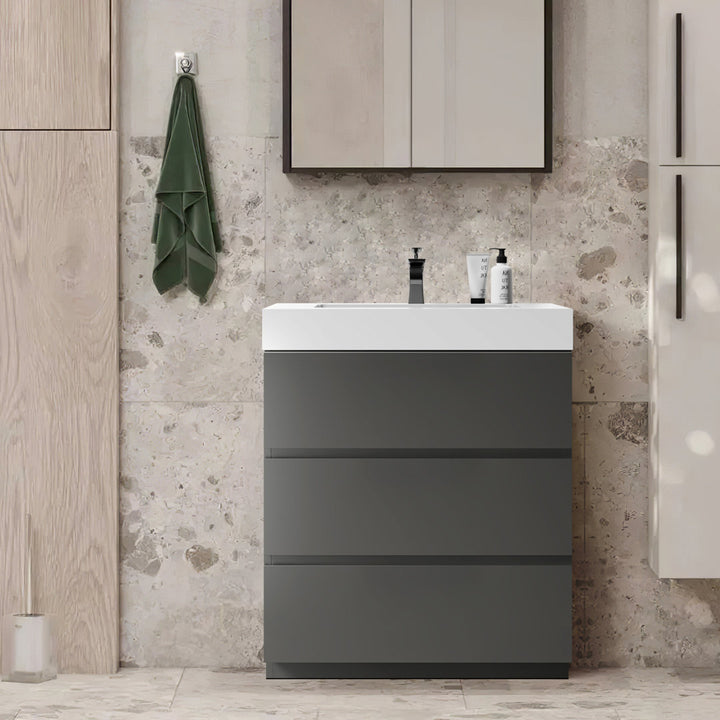Mccalip 29'' Free Standing Single Bathroom Vanity with Resin Top Latitude Run® Base Finish: Gray