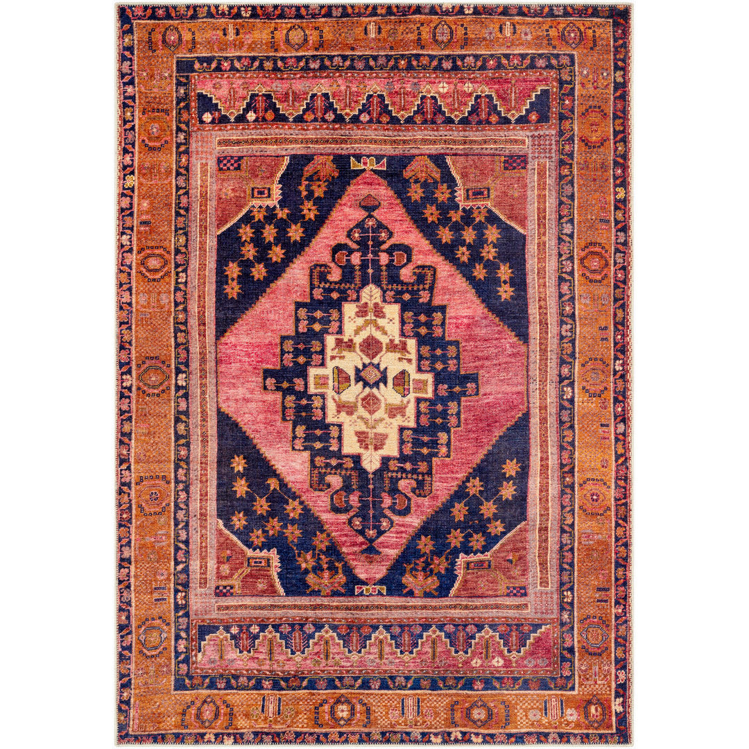 Westlake Machine Washable Oriental Dark Blue/Rose Area Rug Birch Lane™ Rug Size: Runner 2'7" x 7'10"