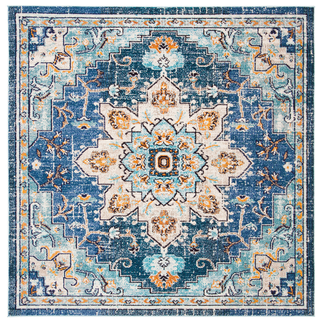 Felty Oriental Blue/Light Blue Area Rug Langley Street® Rug Size: Square 5'
