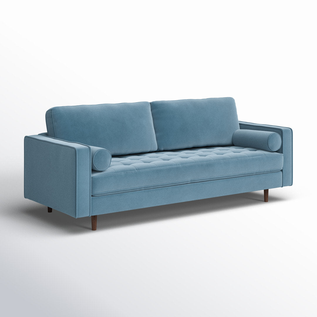 Geo 84" Upholstered Sofa AllModern Fabric: Ocean Blue Velvet