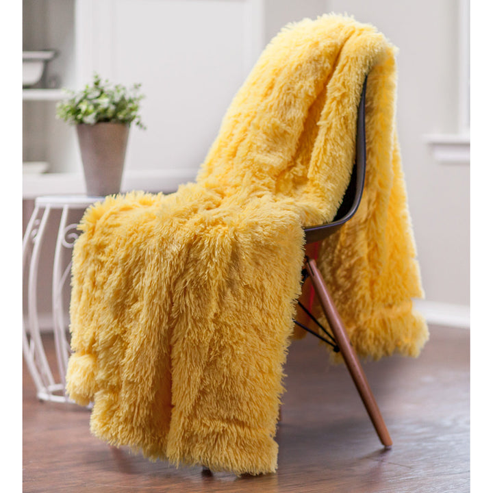 Shaggy Shaggy Super Elegent Sherpa Long Fur Throw Chanasya Color: Yellow Size: 50" W x 65" L