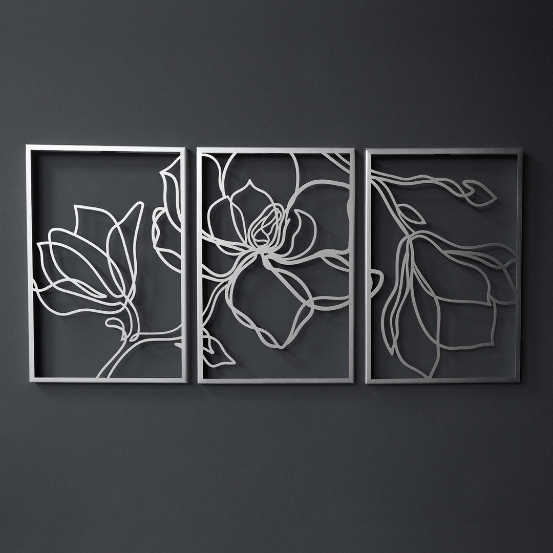 Metal Floral Wall Decor Set - 3 Piece Wall Art ARTEPERA Size: 18" H x 36" W x 1" D Finish: Silver