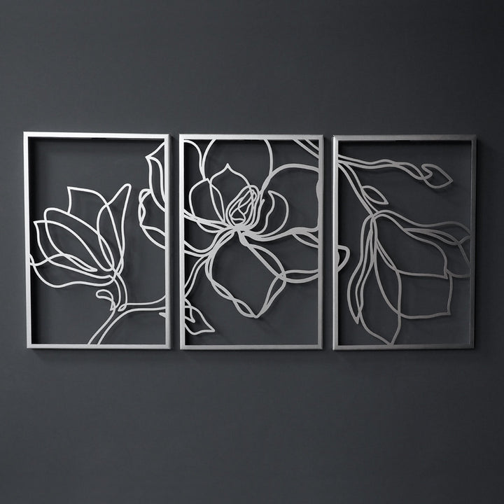 Metal Floral Wall Decor Set - 3 Piece Wall Art ARTEPERA Size: 18" H x 36" W x 1" D Finish: Silver