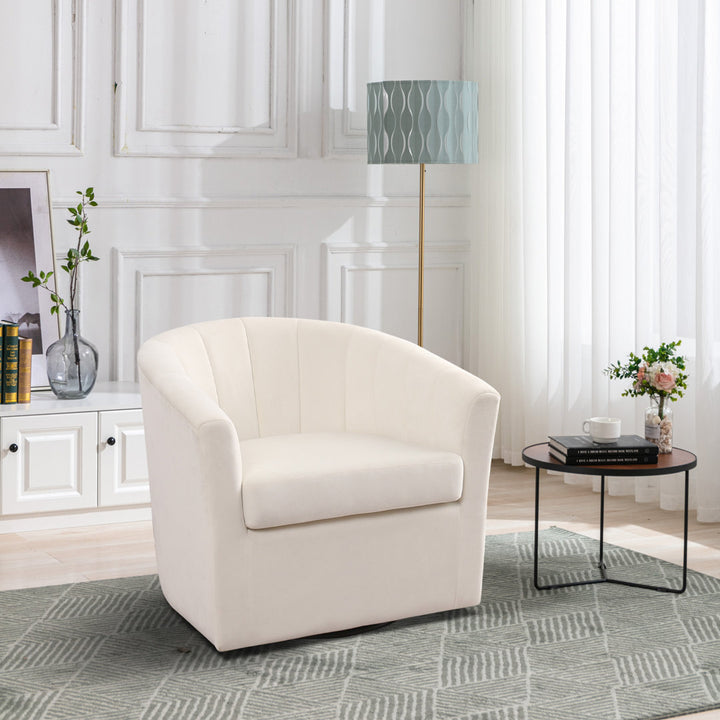 Lydia 29.5" Wide Velvet Upholstered Swivel Barrel Chair Latitude Run® Body Fabric: White Cotton Blend