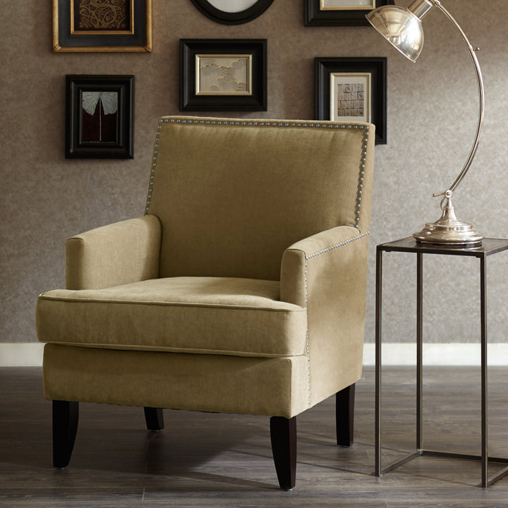 Colton Nailhead Club Chair Three Posts™ Upholstery Color: Green Polyester