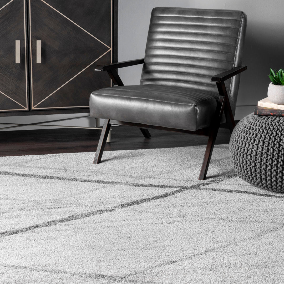 Amii Abstract Stripe Contemporary Ivory/Gray/Charcoal Area Rug Wrought Studio™ Rug Size: Oval 6'7" x 9'