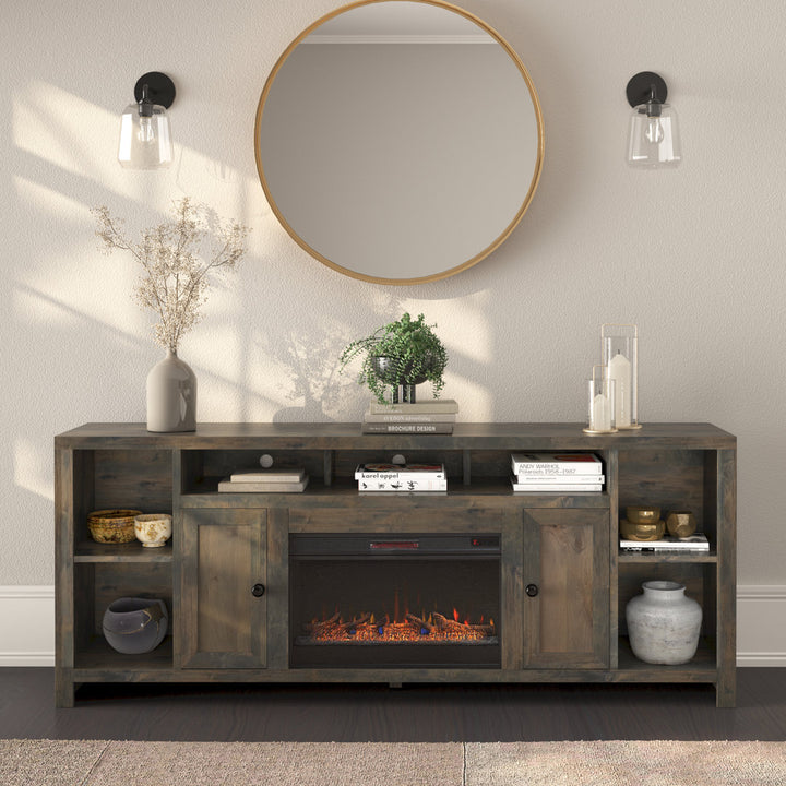 Columbia 84 inch Electric Fireplace TV Stand for TVs up to 88 inches, Barnwood Finish Greyleigh™