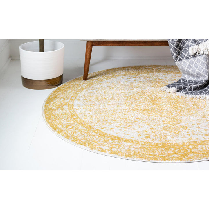 Oriental Yellow Area Rug Charlton Home® Rug Size: Round 3'
