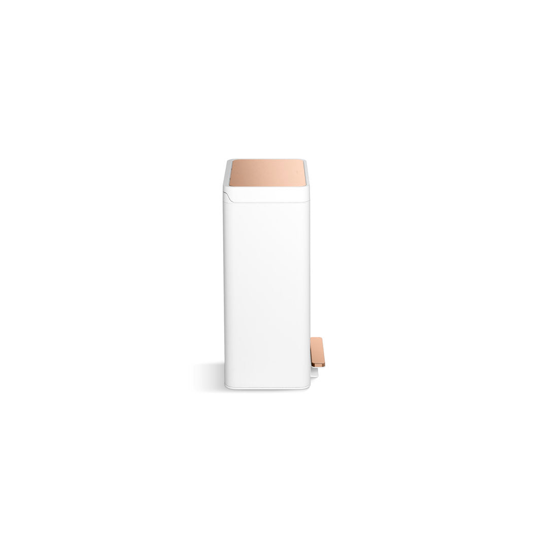 Reset 13 Gallon Kitchen Trash Can, Stainless Steel Hand Free Step Trash Can with Quiet-Close Lid Kohler Color: White/Copper
