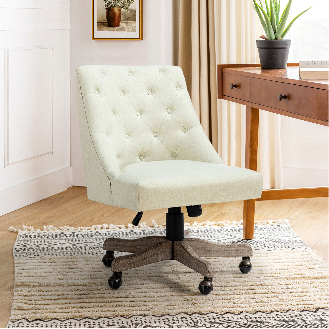 Vail 38.5'' H Farmhouse Tilting Task Chair with Solid Wood Base and Button-tufted Sand & Stable™ Upholstery Color: Ivory