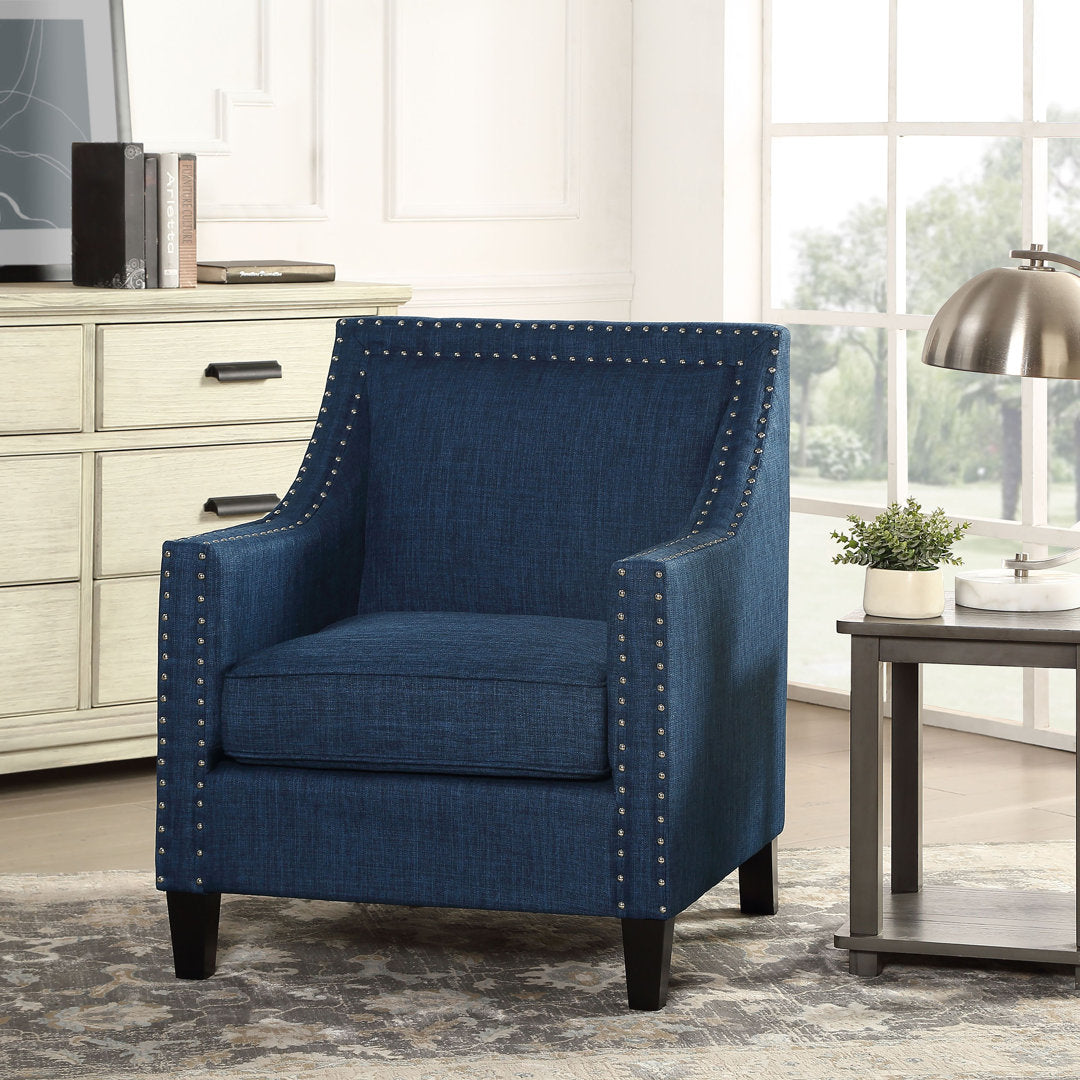 Hilga Erica Accent Armchair With Chrome Nailhead Trim Winston Porter Fabric: Blue Polyester Blend