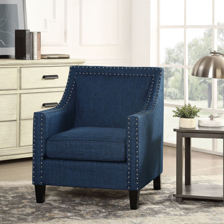 Hilga Erica Accent Armchair With Chrome Nailhead Trim Winston Porter Fabric: Blue Polyester Blend