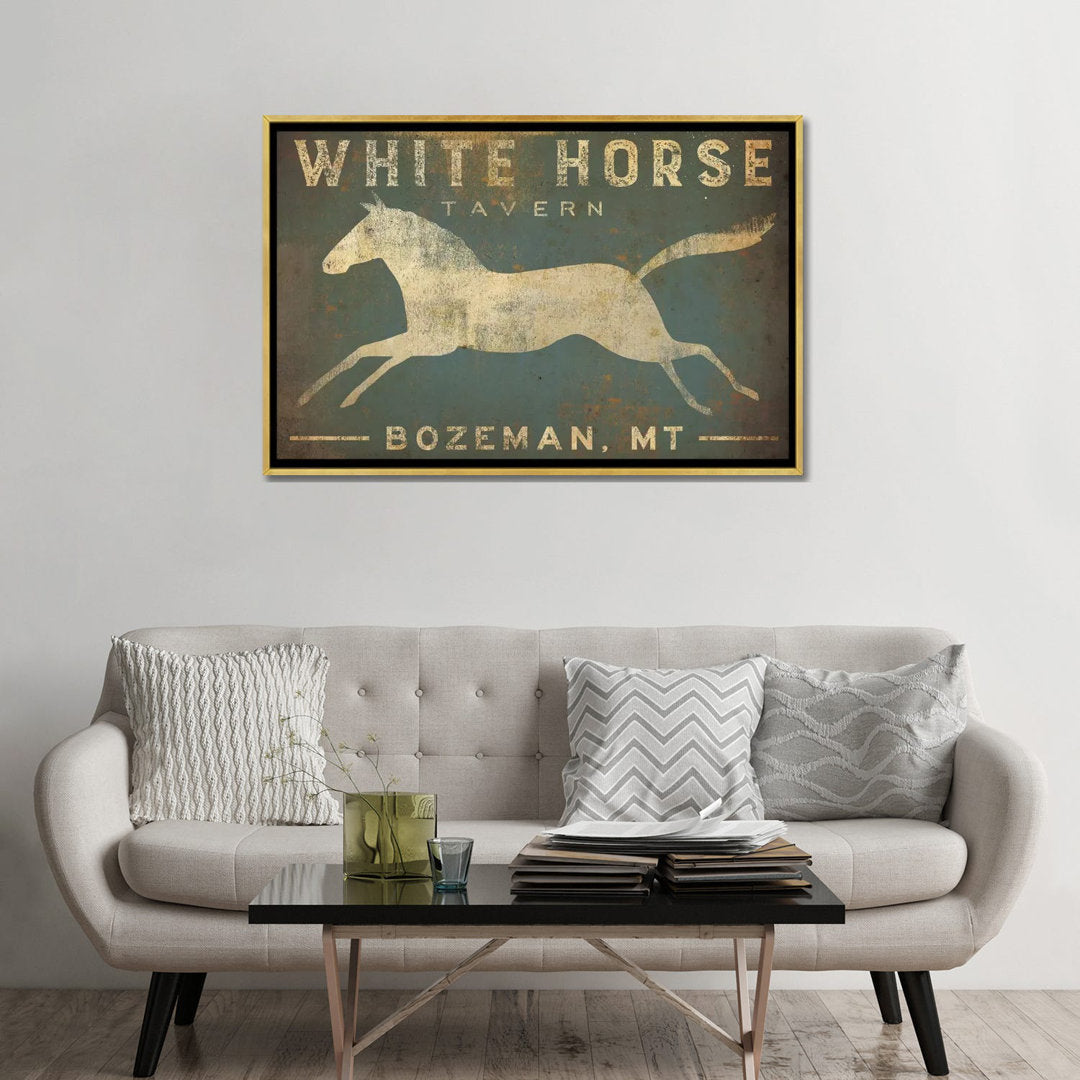 White Horse Tavern Textual Art on Wrapped Canvas East Urban Home Size: 32" H x 48" W x 1.5" D Format: Gold Framed
