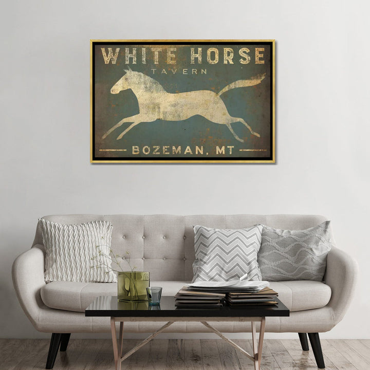 White Horse Tavern Textual Art on Wrapped Canvas East Urban Home Size: 32" H x 48" W x 1.5" D Format: Gold Framed