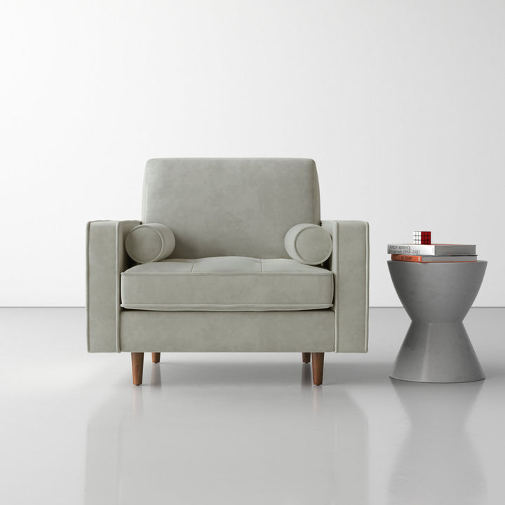 Geo Upholstered Armchair AllModern Fabric: Bella Platinum Performance Velvet
