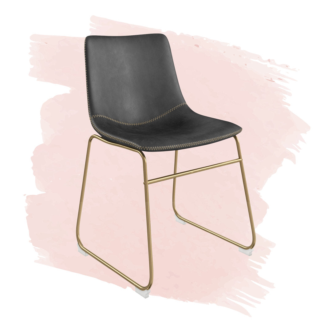 Nia Vegan Leather Side Chair (Set of 2) AllModern Frame Color: Gold, Upholstery Color: Black