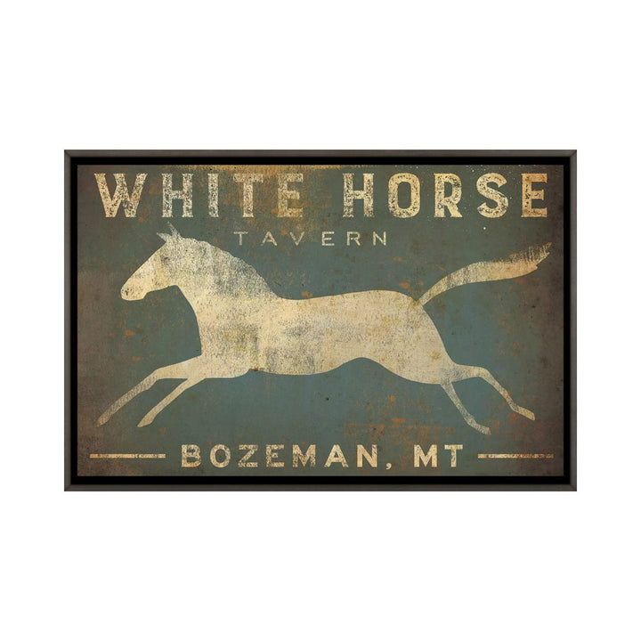 White Horse Tavern Textual Art on Wrapped Canvas East Urban Home Size: 18" H x 26" W x 1.5" D Format: Dark Rustic Wood Framed