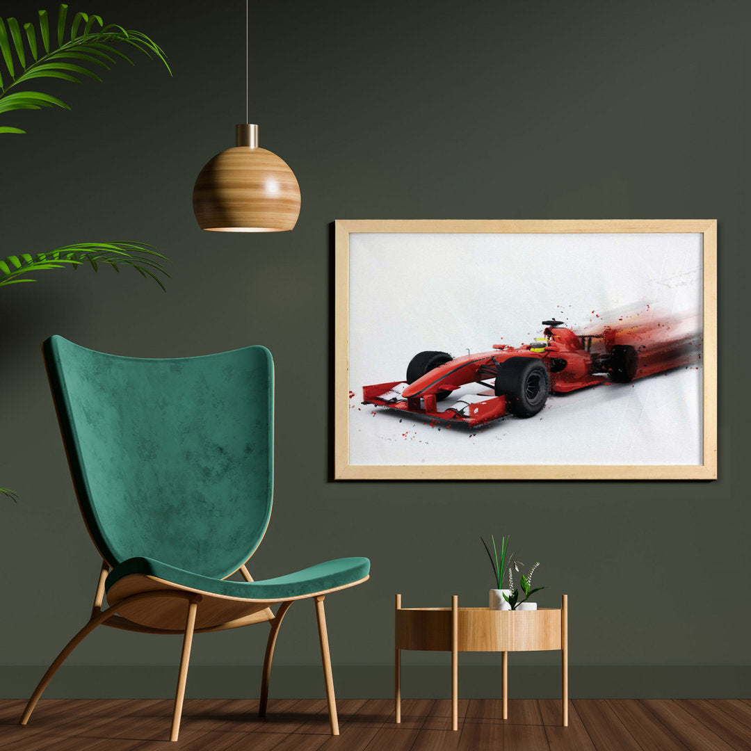 Ambesonne Cars Wall Art With Frame, Generic Formula Racing Car Illustration With Special Effect Turbo Motion Auto Print, Printed Fabric Poster For Bathroom Living Room Dorms, 35" X 23", Black And Red East Urban Home