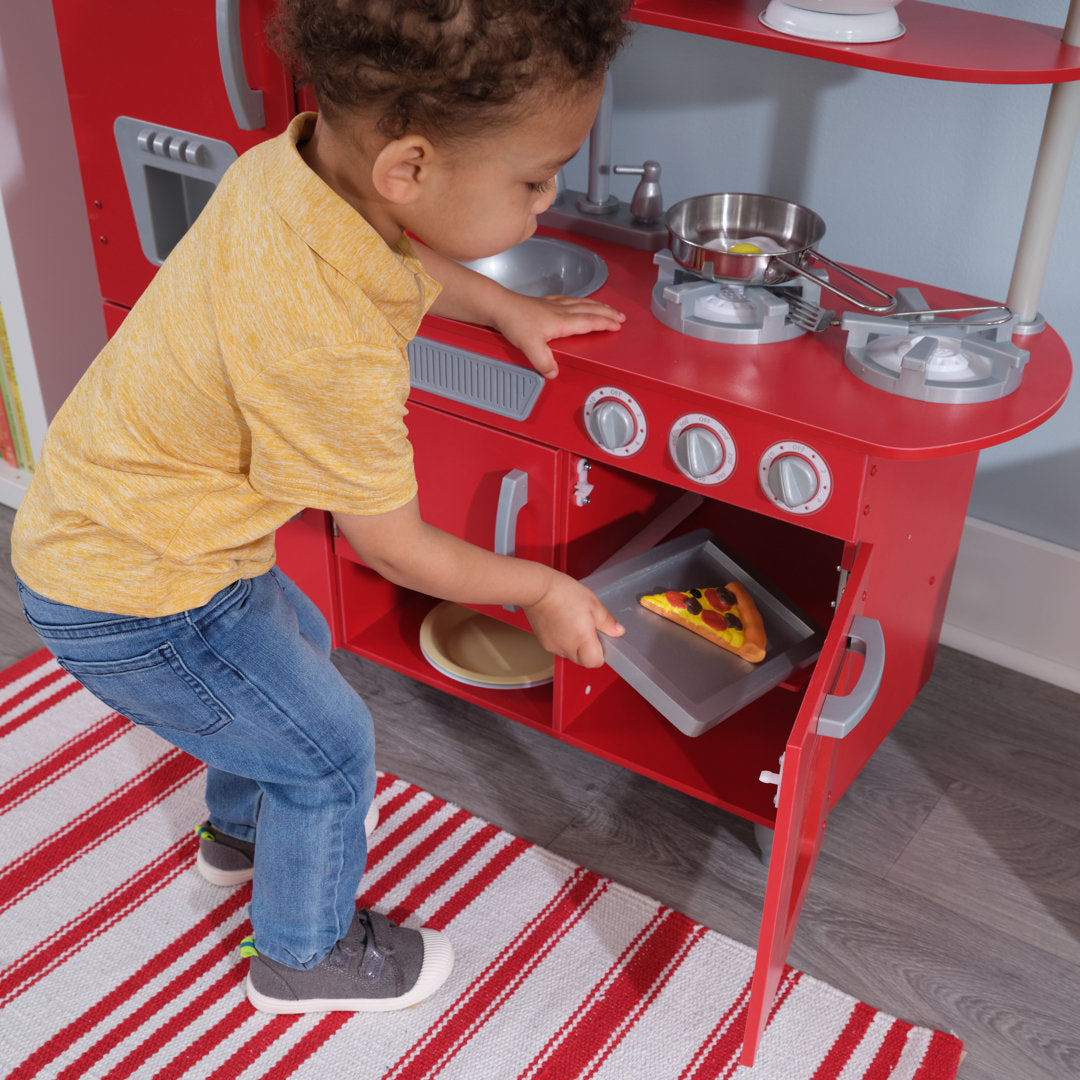 Vintage Wooden Play Kitchen with Ice Maker and Play Phone KidKraft Color: Red