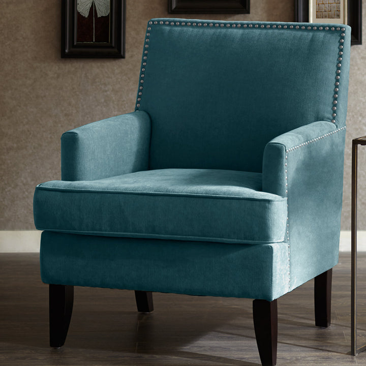 Colton Nailhead Club Chair Three Posts™ Upholstery Color: Teal Polyester