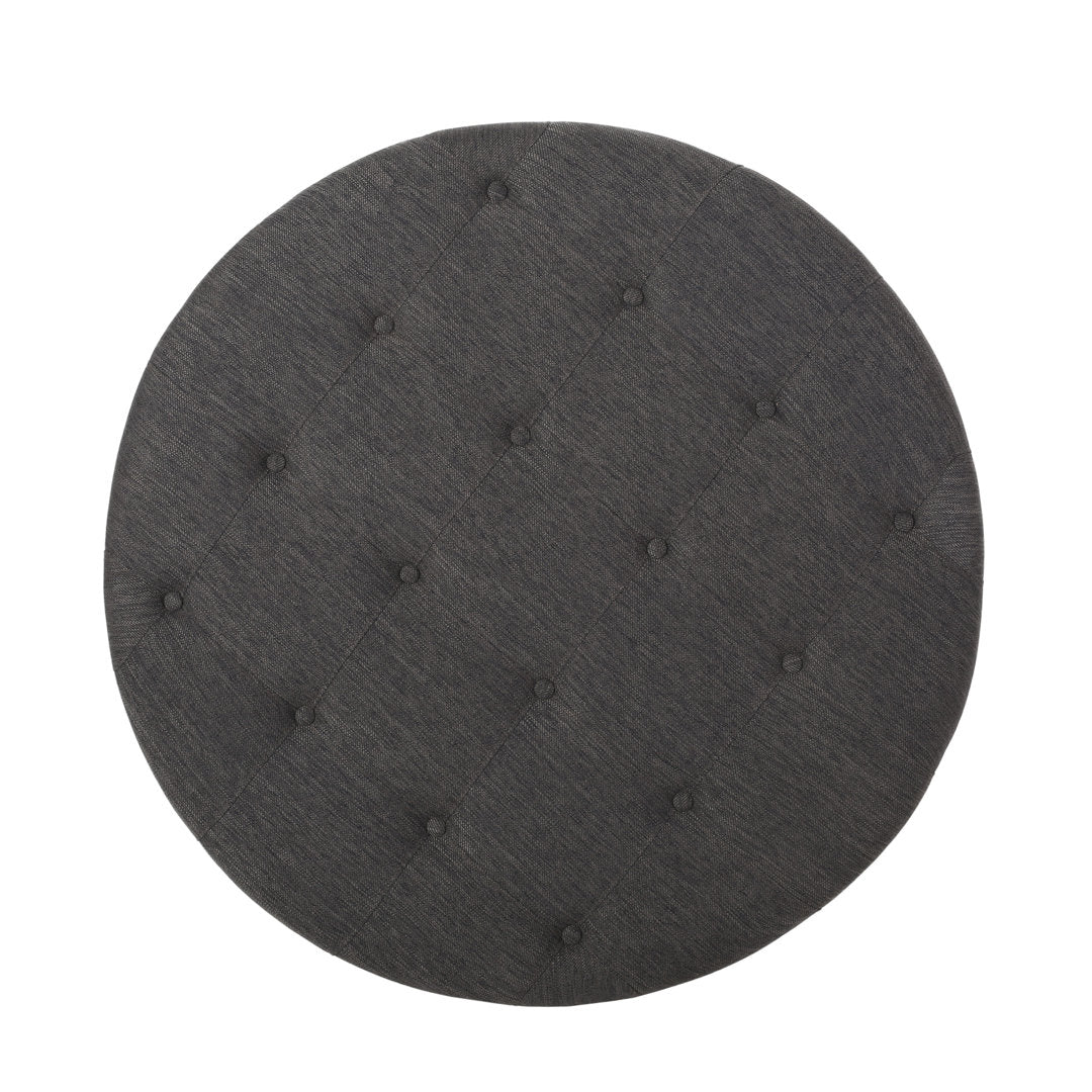 Tawney 40" Wide Tufted Round Cocktail Ottoman with Storage Rosalind Wheeler Leg Color: Gray Body Fabric: Charcoal Polyester