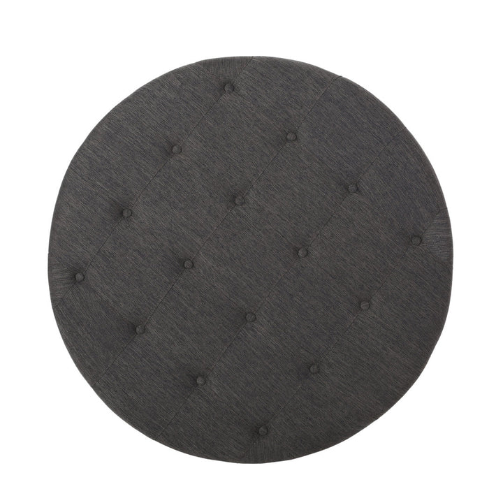 Tawney 40" Wide Tufted Round Cocktail Ottoman with Storage Rosalind Wheeler Leg Color: Gray Body Fabric: Charcoal Polyester