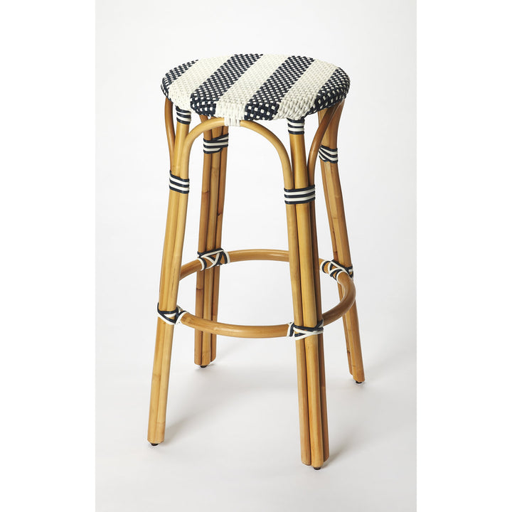 Alastair Bar & Counter Stool Birch Lane™ Color: White/Navy Stripe/Natural Rattan Frame Seat Height: Bar Stool (30" Seat Height)