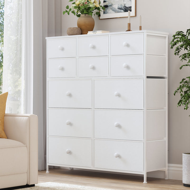 Ojaswi Dresser 12 Chest of Drawers, Closet with Wood Ebern Designs Color: White