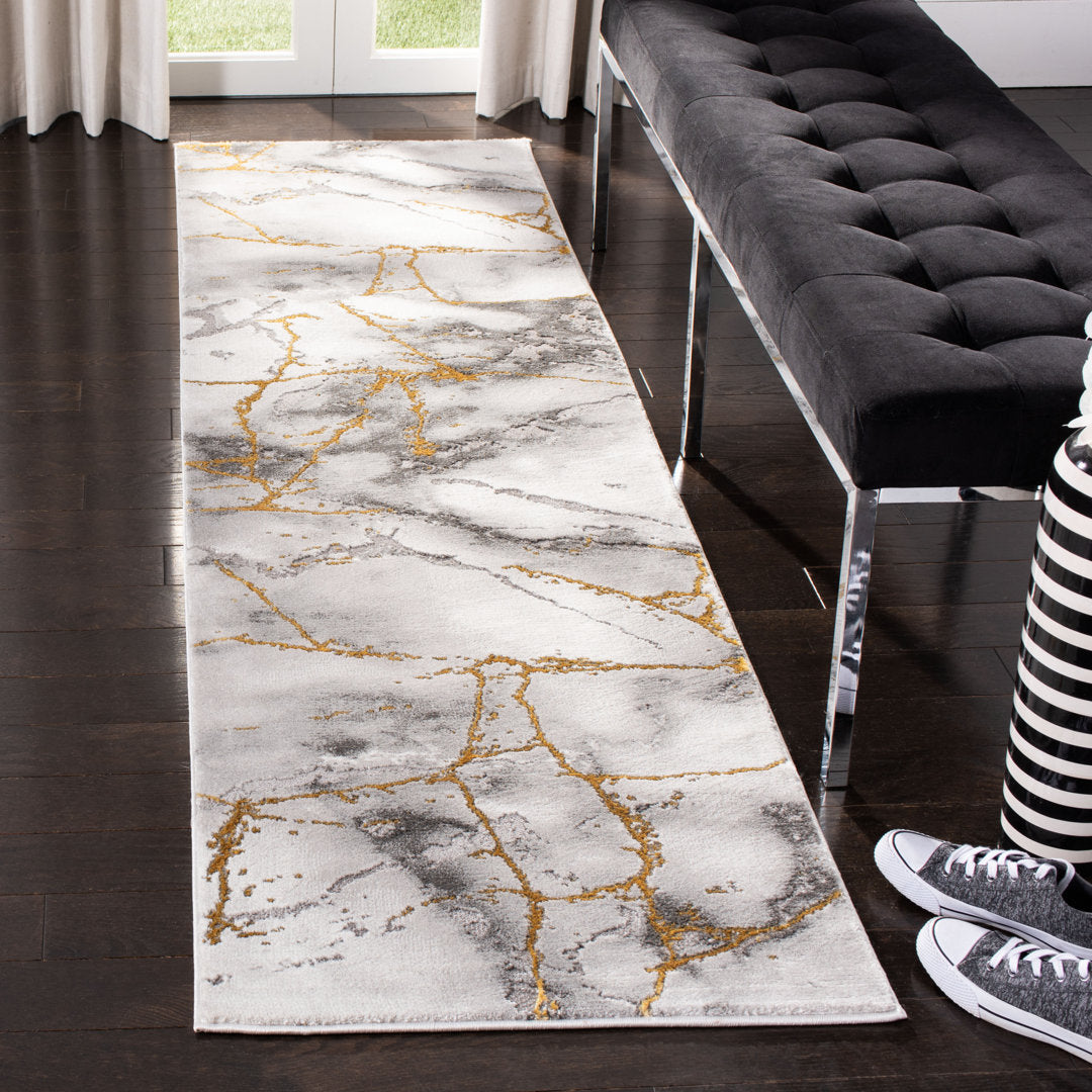 Swindle Abstract Grey/Gold Area Rug Wade Logan® Rug Size: Runner 2'3" x 10'