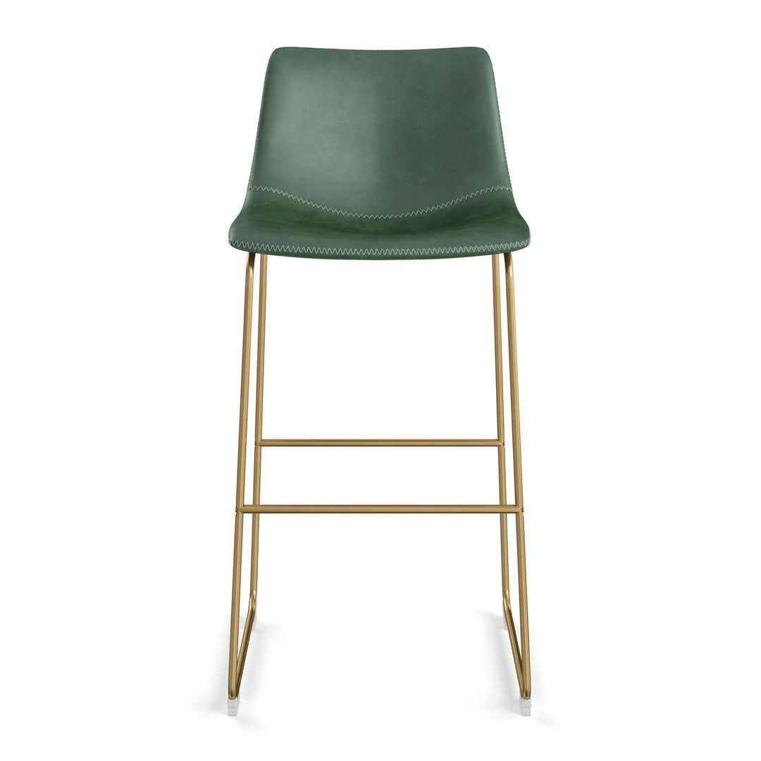 Nia Vegan Leather Bar & Counter Stool (Set of 2) AllModern Frame Color: Gold Upholstery: Green Vegan Leather, Seat Height: Bar Stool (29" Seat Height)