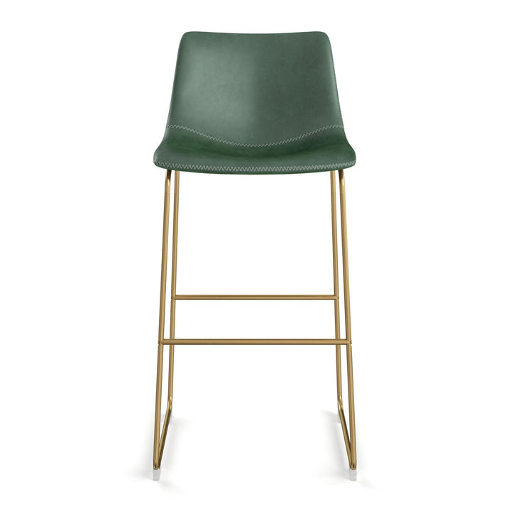 Nia Vegan Leather Bar & Counter Stool (Set of 2) AllModern Frame Color: Gold Upholstery: Green Vegan Leather, Seat Height: Bar Stool (29" Seat Height)