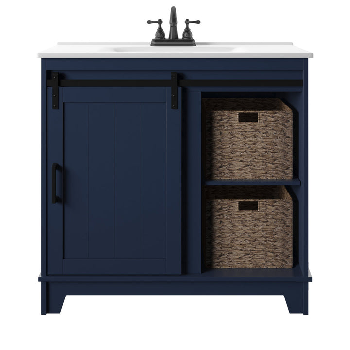 Braylen Sliding Barn Door 36" Single Bathroom Vanity Set Sand & Stable™ Base Finish: Insignia Blue
