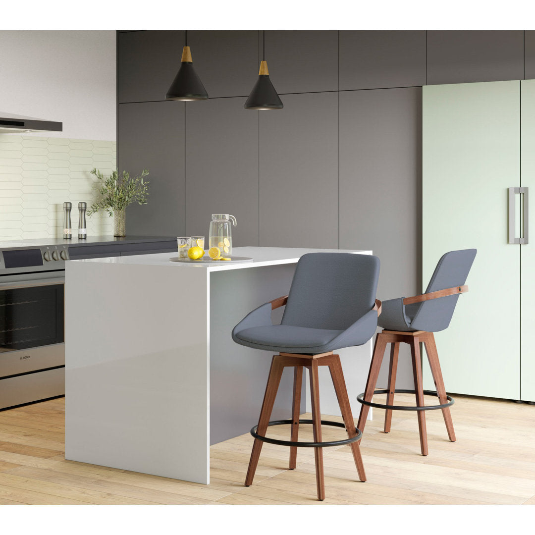 Whitacre Swivel Stool Wade Logan® Seat Height: Counter Stool (26" Seat Height), Upholstery: Gray Faux Leather