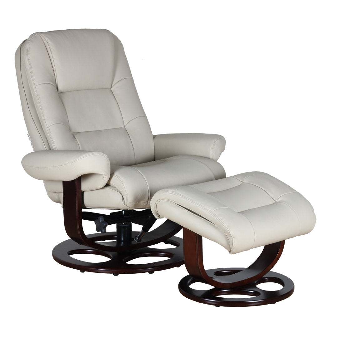 Majeda Manual Swivel Recliner With Ottoman Hokku Designs Body Fabric: Roman Ivory Leather Match