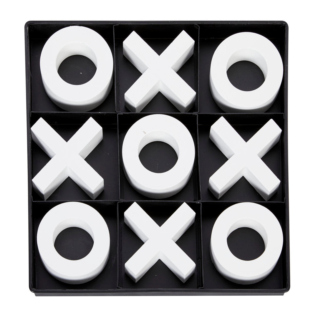 Black Wood Tic Tac Toe Game Set with White Pieces Ebern Designs
