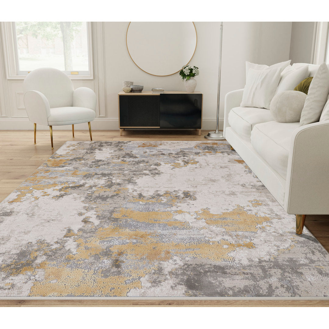 Annya Modern Abstract Power Loom Gold/Birch Rug Lark Manor™ Rug Size: Rectangle 6'7" x 9'6"