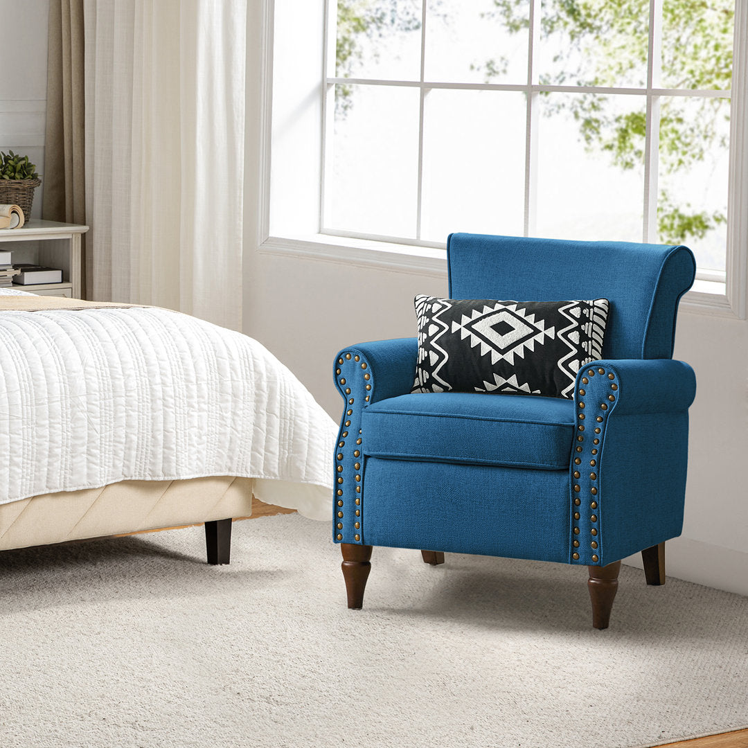 Asul Upholstered Armchair with Solid Wood Legs Wade Logan® Fabric: Navy Polyester
