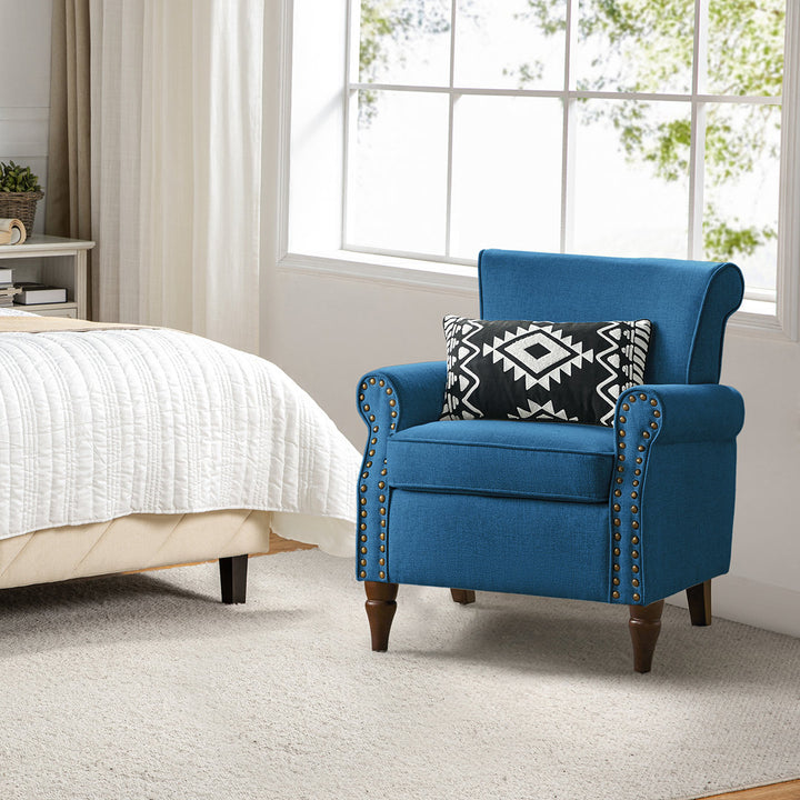 Asul Upholstered Armchair with Solid Wood Legs Wade Logan® Fabric: Navy Polyester